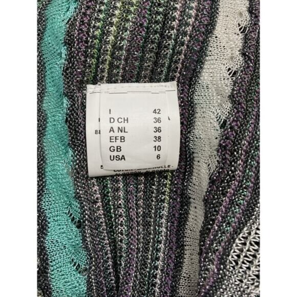 M Missoni Cardigan Sweater Open Draped Metallic Aqua Blue Scarf Striped … - Picture 8 of 9